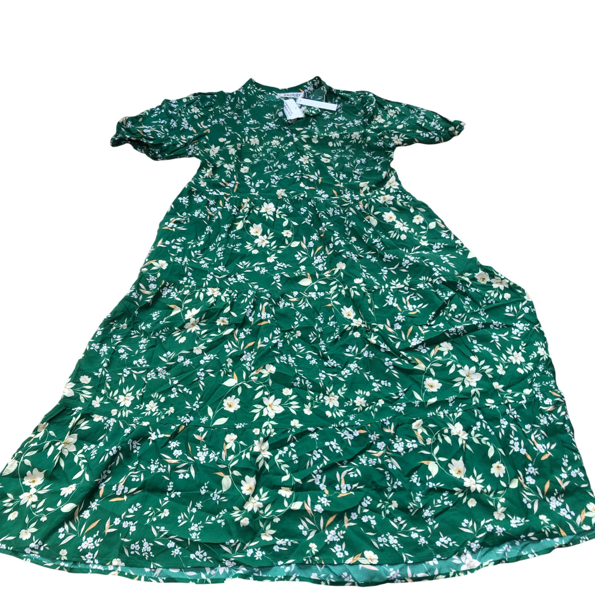 Baukjen Green Floral Maxi Dress Women Size 10 Short Sleeve Viscose A Line