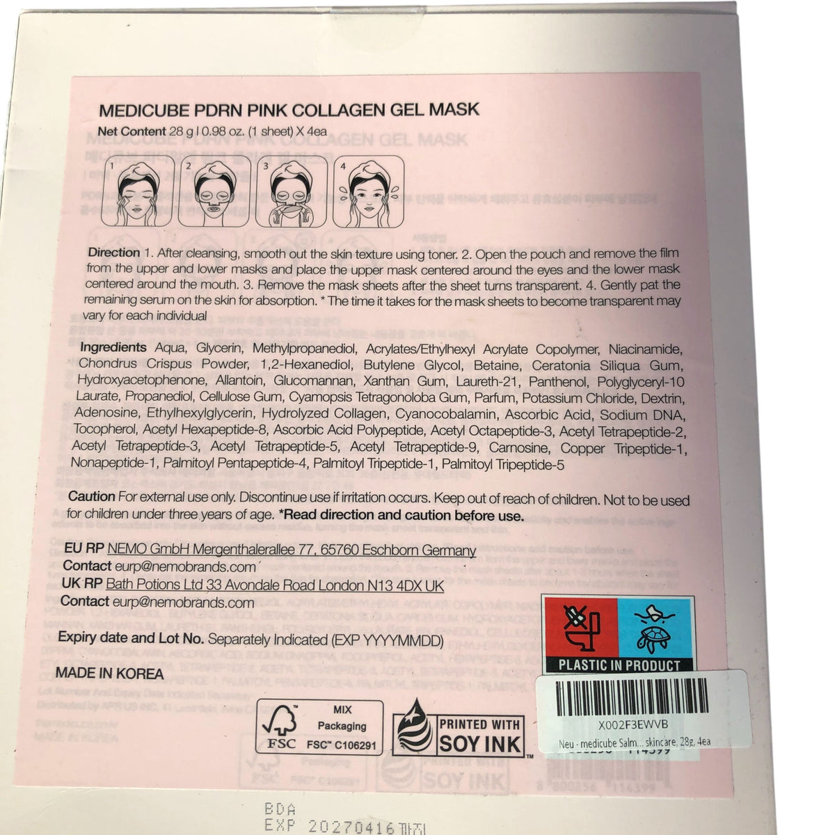Medicube PDRN Pink Collagen Gel Mask 28g 4EA Hydrated Skin Care Treatment