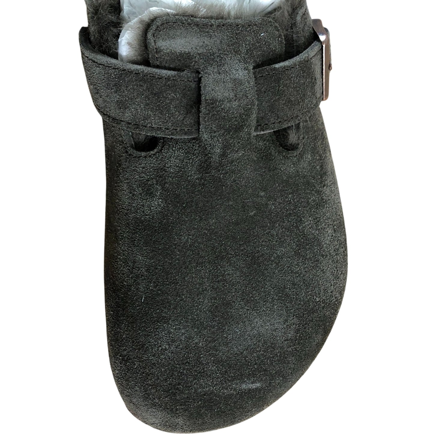 Birkenstock Boston VL Shearling UK7.5 Women's Suede Open Back Slippers Grey