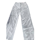 Branded Silver Leather Trousers UK12 Women's Stylish Casual Wide Leg