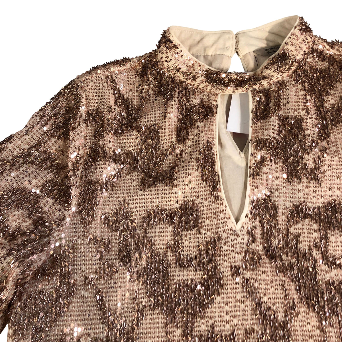 River Island Women's Sequin Blouse UK12 Party Top Long Sleeve Blush Pink