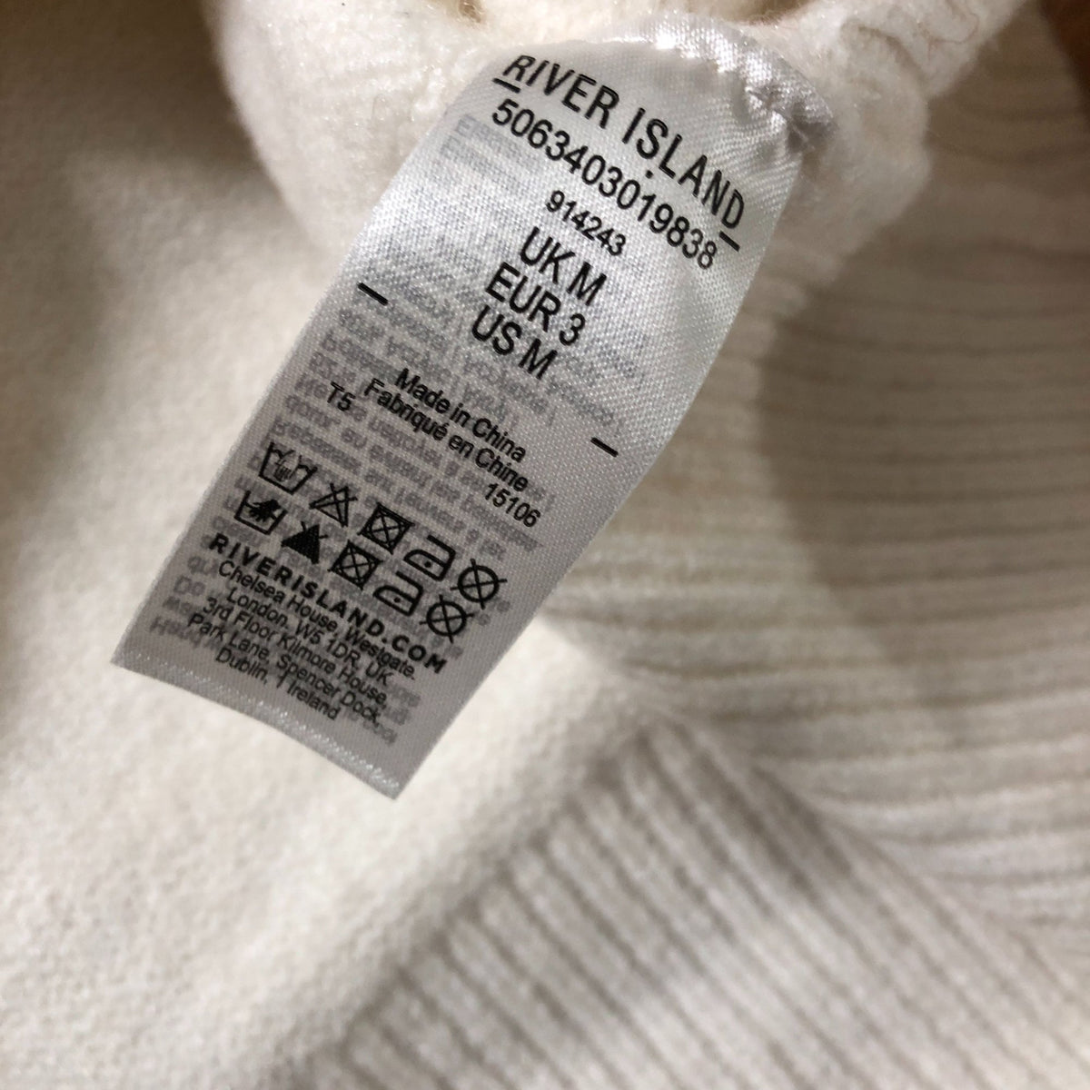 River Island Women’s Cream Sweater Size M Sequinned White Wool Blend Jumper