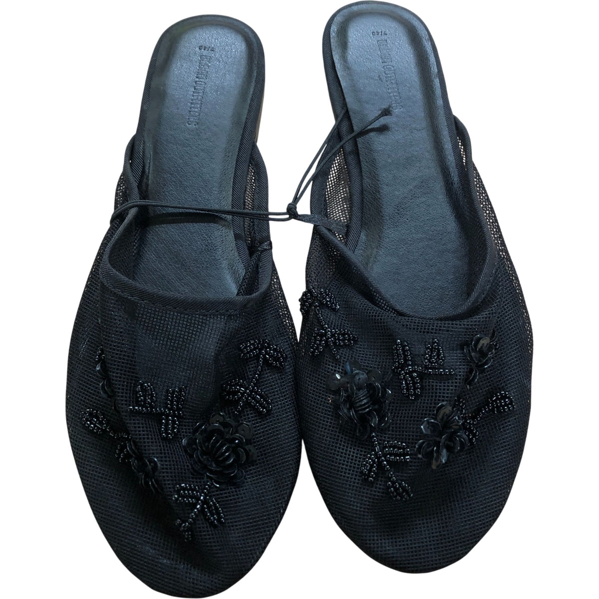 Black Floral Slip On Flats Women's Mesh Embellished Design UK4