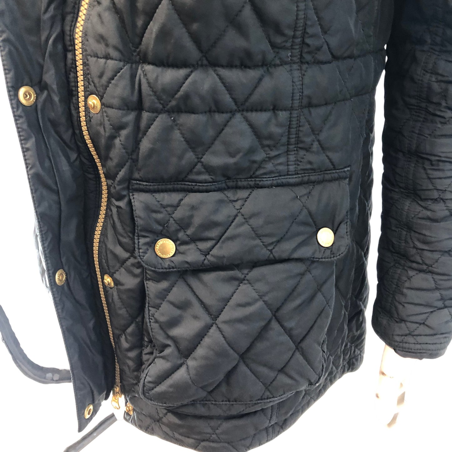Barbour International Quilted Puffer Jacket UK10 Women's Black Hooded Outerwear