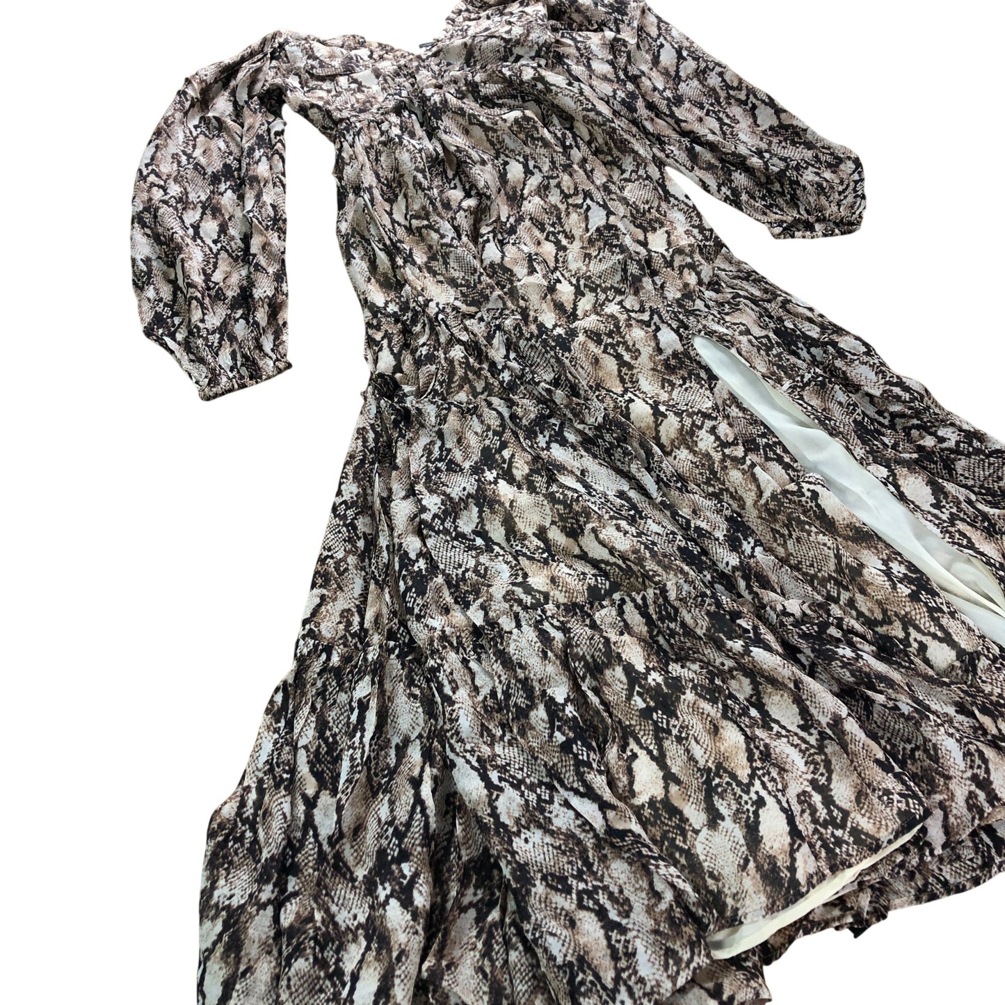 Branded Long Sleeve Snake Print Dress Women's Midi Viscose Brown UK6