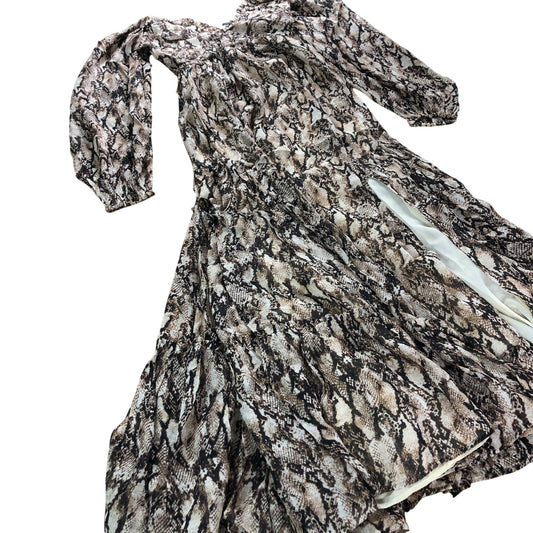 Branded Long Sleeve Snake Print Dress Women's Midi Viscose Brown UK6