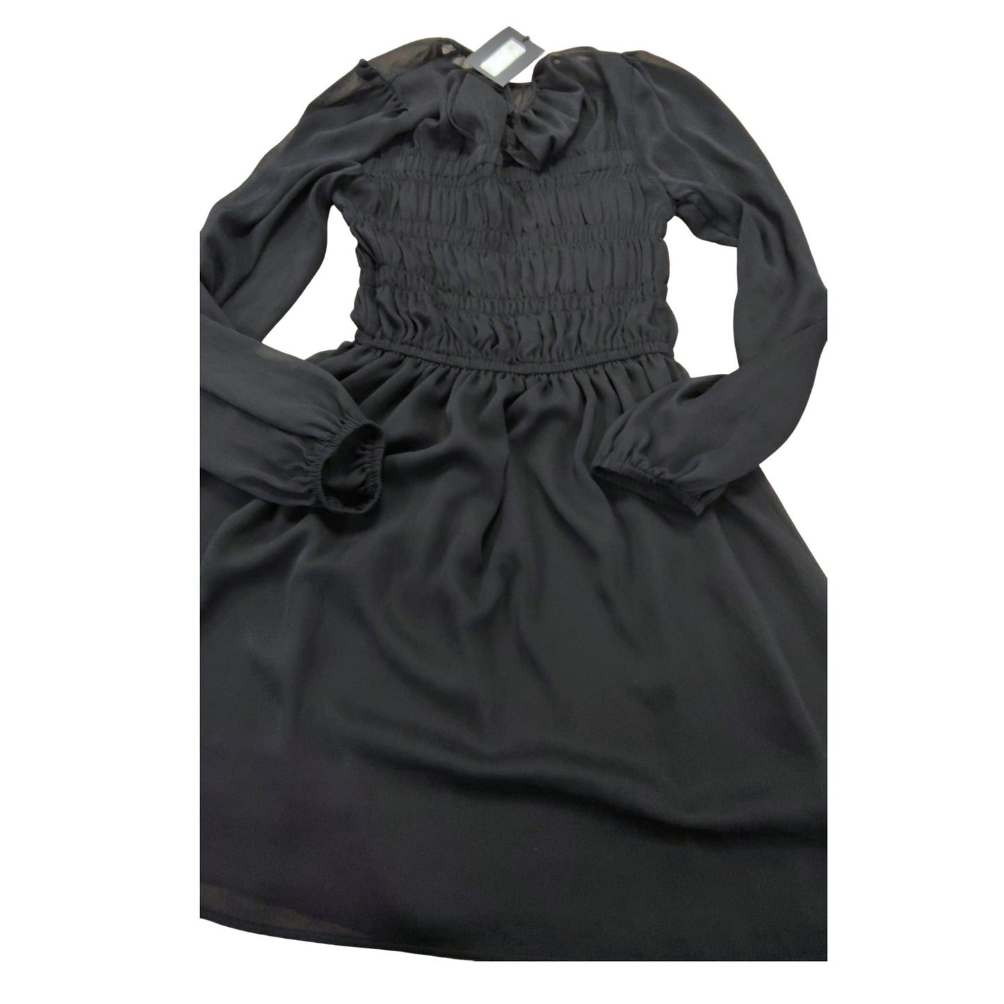 River Island Black Chiffon Dress Size 10 Women's Long Sleeve Smocked