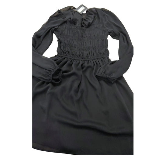 River Island Black Chiffon Dress Size 10 Women's Long Sleeve Smocked