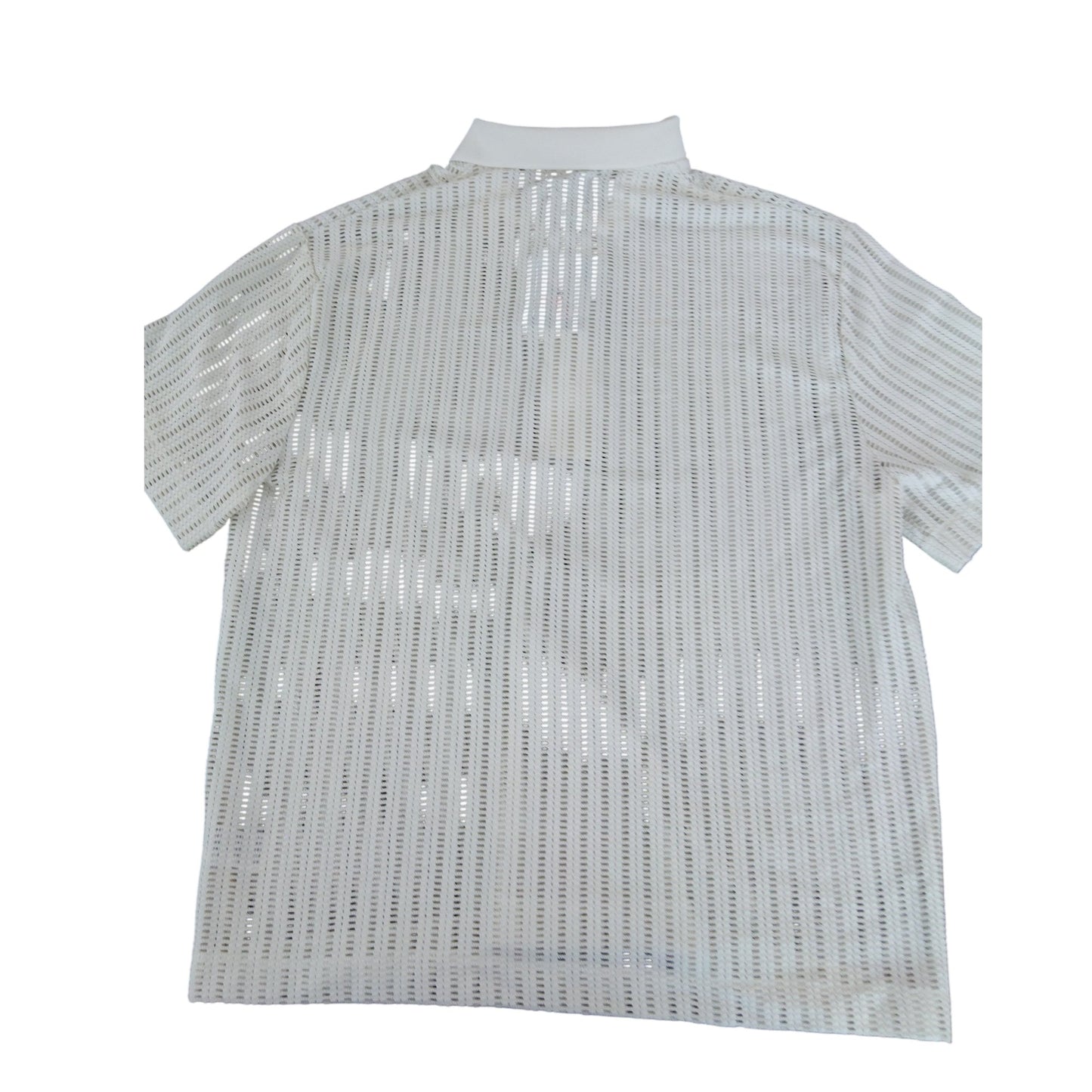 River Island Short Sleeve Polo Shirt White Lace Knit UK L Men's Casual Top