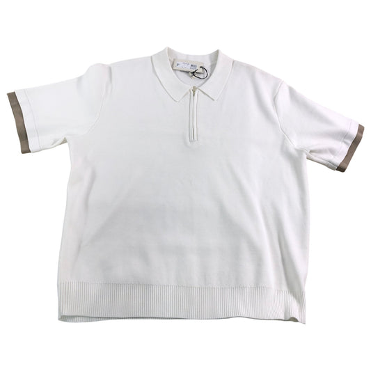 River Island Men's Short Sleeve Polo T Shirt Size M White Zip Neck