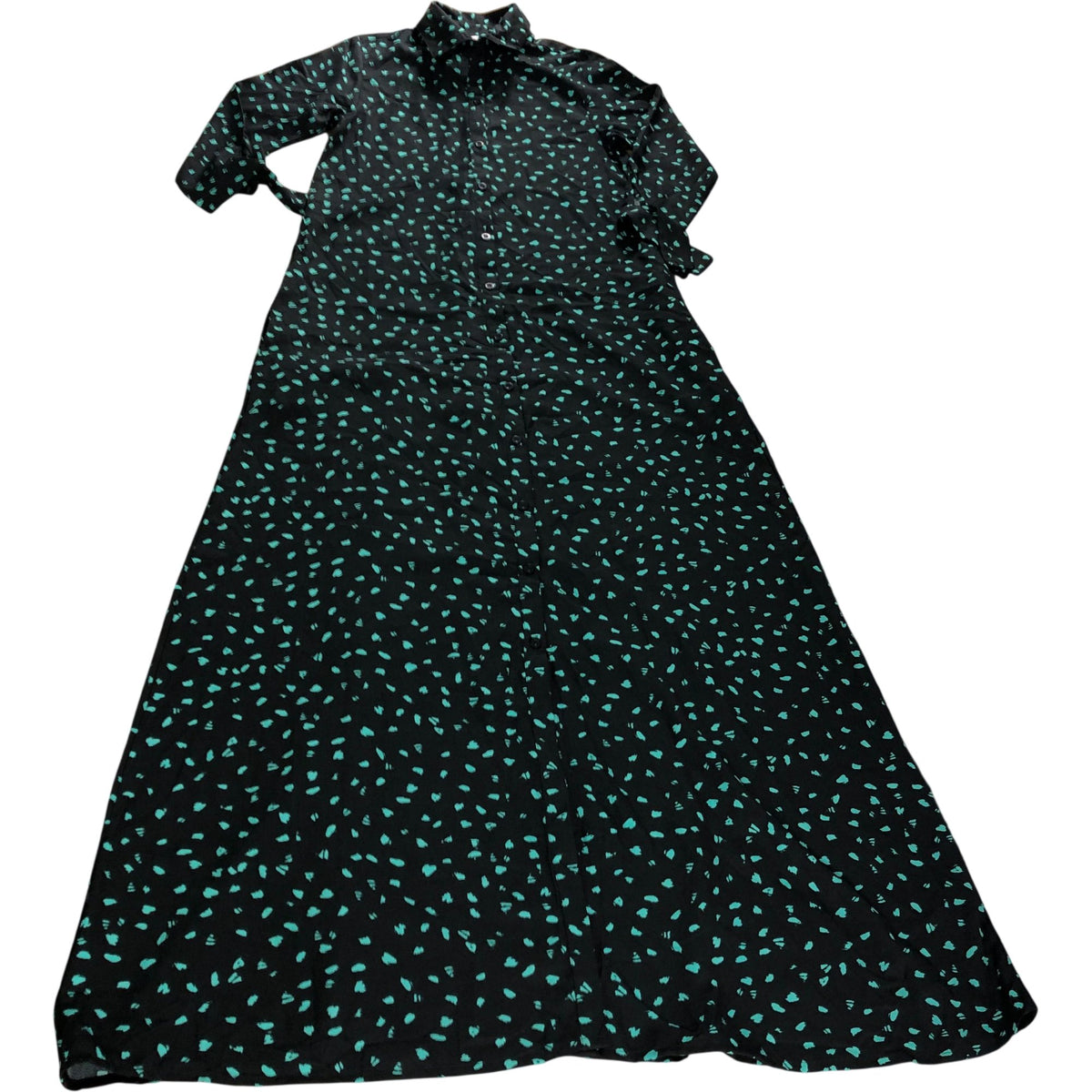Dancing Leopard Size 6 Women's Black Green Print Long Sleeve Midi Dress