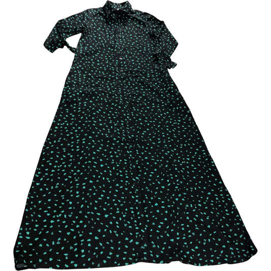 Dancing Leopard Size 6 Women's Black Green Print Long Sleeve Midi Dress