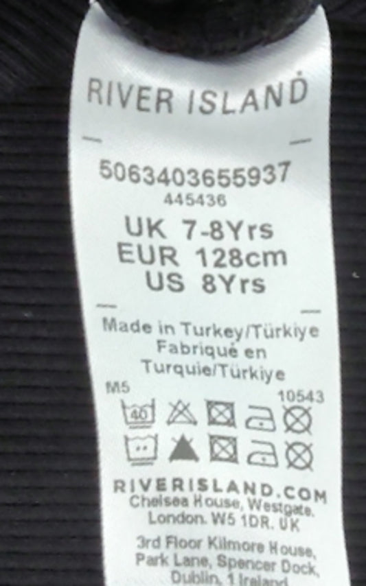 River Island Women's Black Ribbed Bodysuit 7-8 Years  Sleeveless Knot Detail