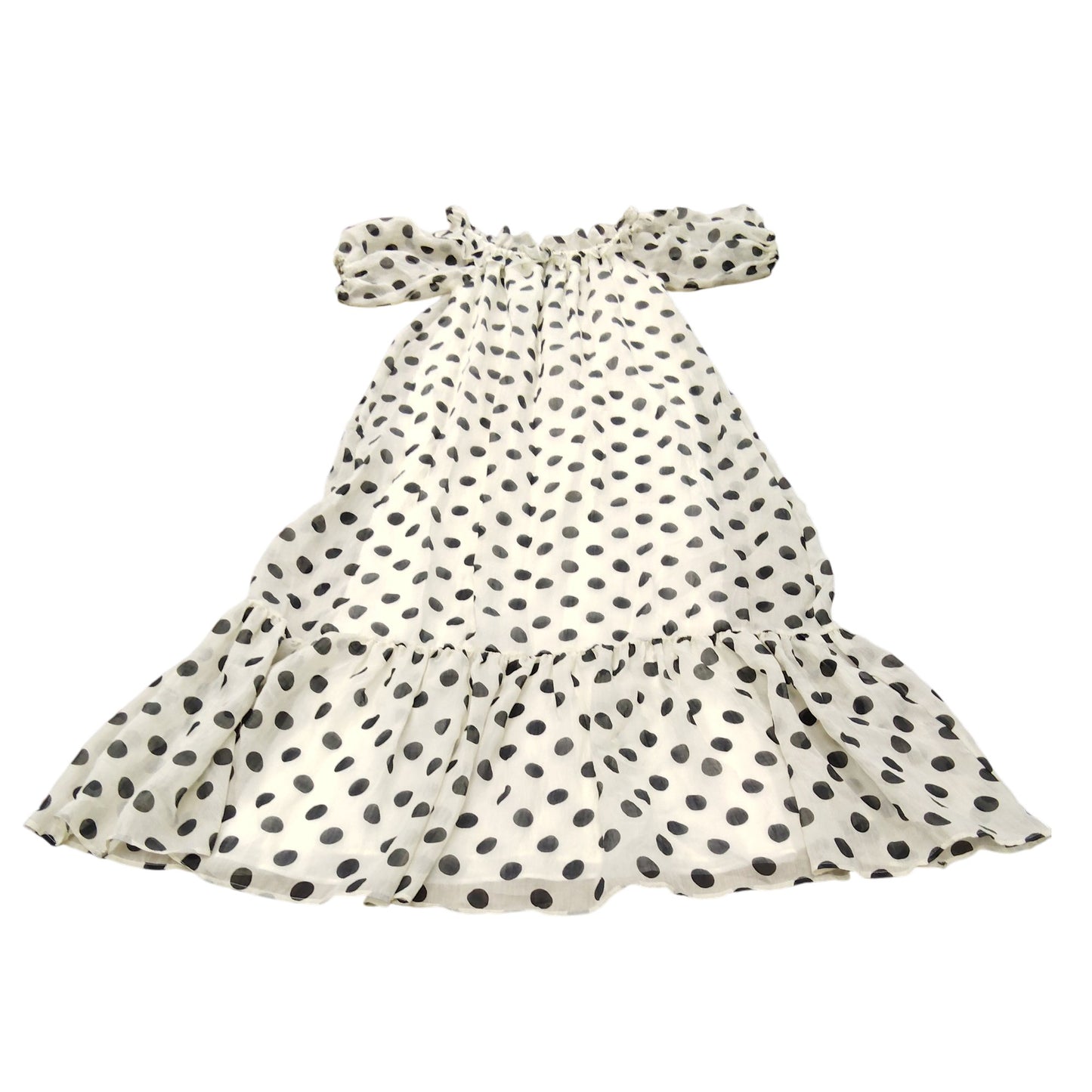 River Island UK10 Women's Polka Dot Dress Off Shoulder Puff Sleeve White Black