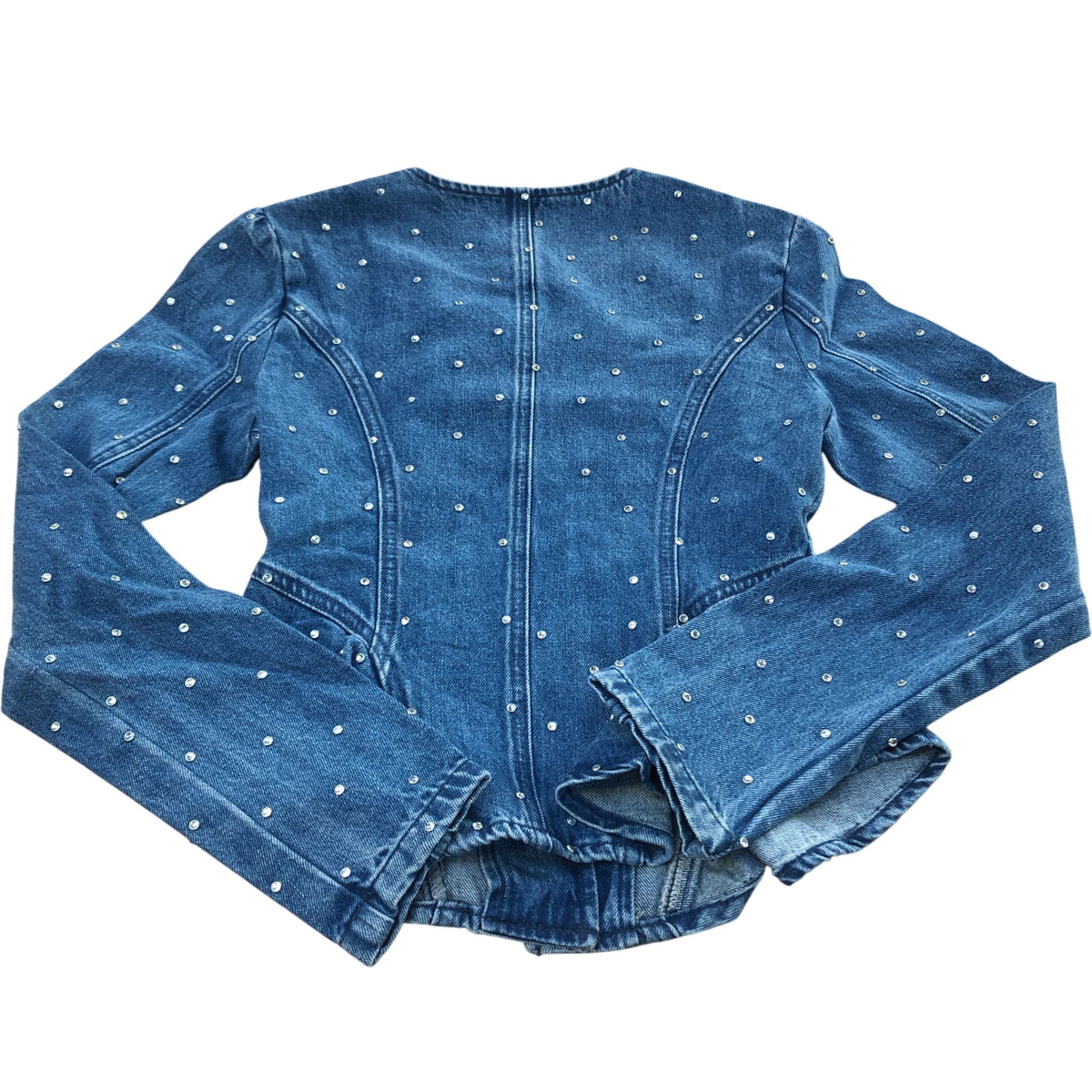 River Island Women's Denim Jacket With Rhinestones Blue Cotton