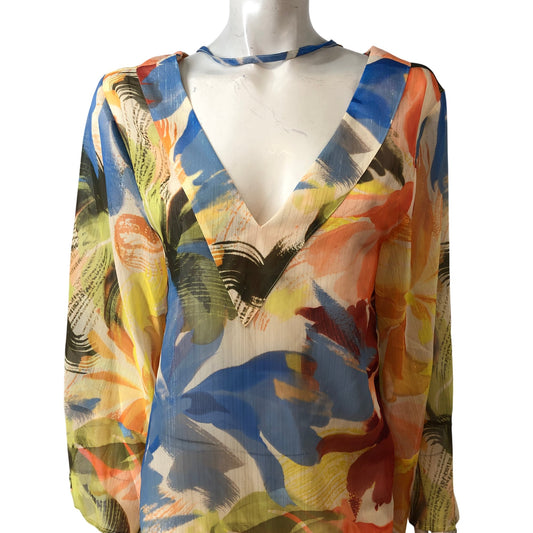 River Island V Neck Floral Print Dress Women's Long Sleeve Size XS Lightweight