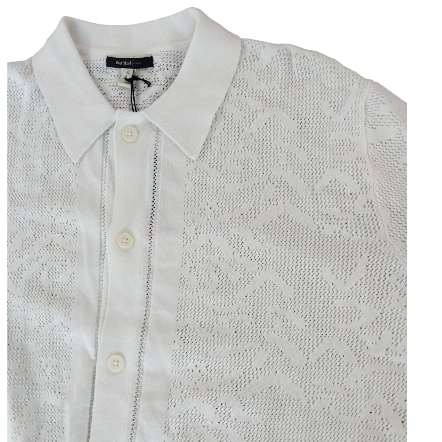 River Island Women's Crochet White Short Sleeve Top Size L Elegant Design