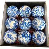 Blue & White Fabric Christmas Ornaments Decorative Bauble Set 9 Pcs