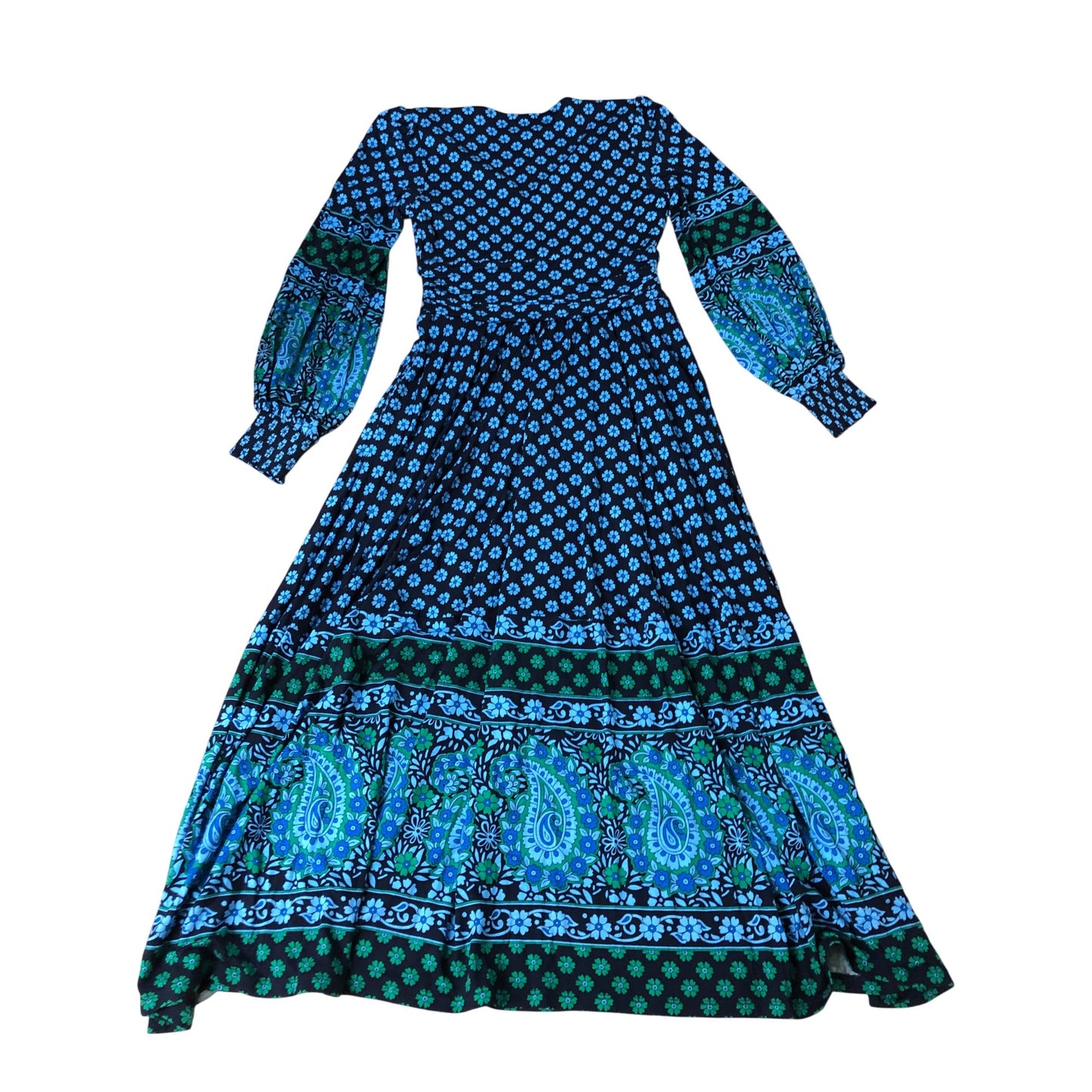 Boden Daphne Jersey Maxi Dress Women's Floral Long Sleeve Blue Green Size 6