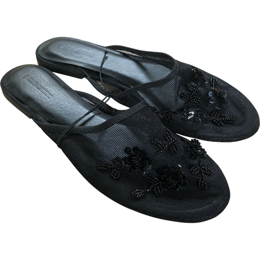 Black Floral Slip On Flats Women's Mesh Embellished Design UK4