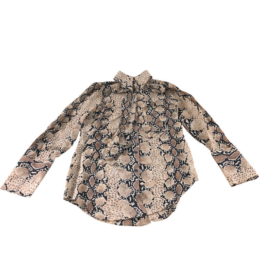 Branded Snake Print Tie Neck Blouse - Size 6