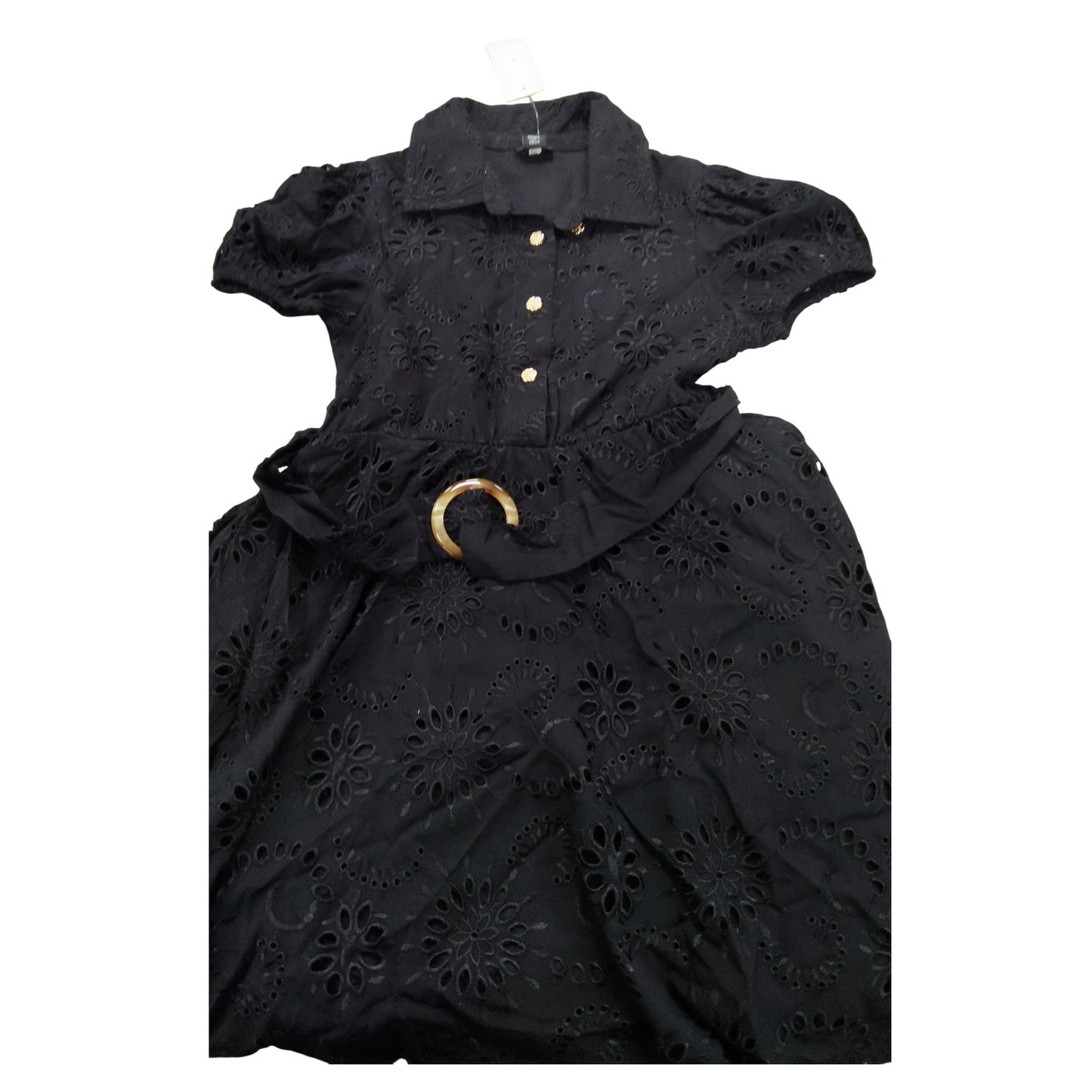 River Island Black Dress Women Size 9 years Embroidered Short Sleeve Belted