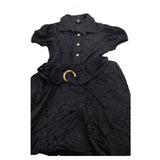 River Island Black Dress Women Size 9 years Embroidered Short Sleeve Belted