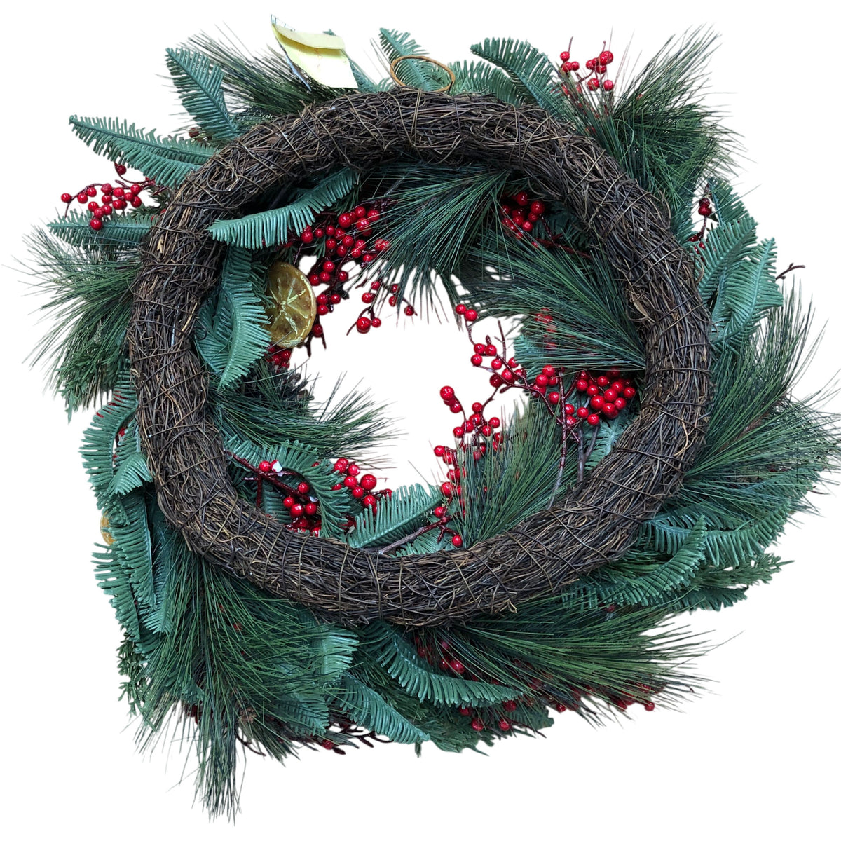 Festive Christmas Wreath Decorative Pinecones Berries Dried Oranges 18"
