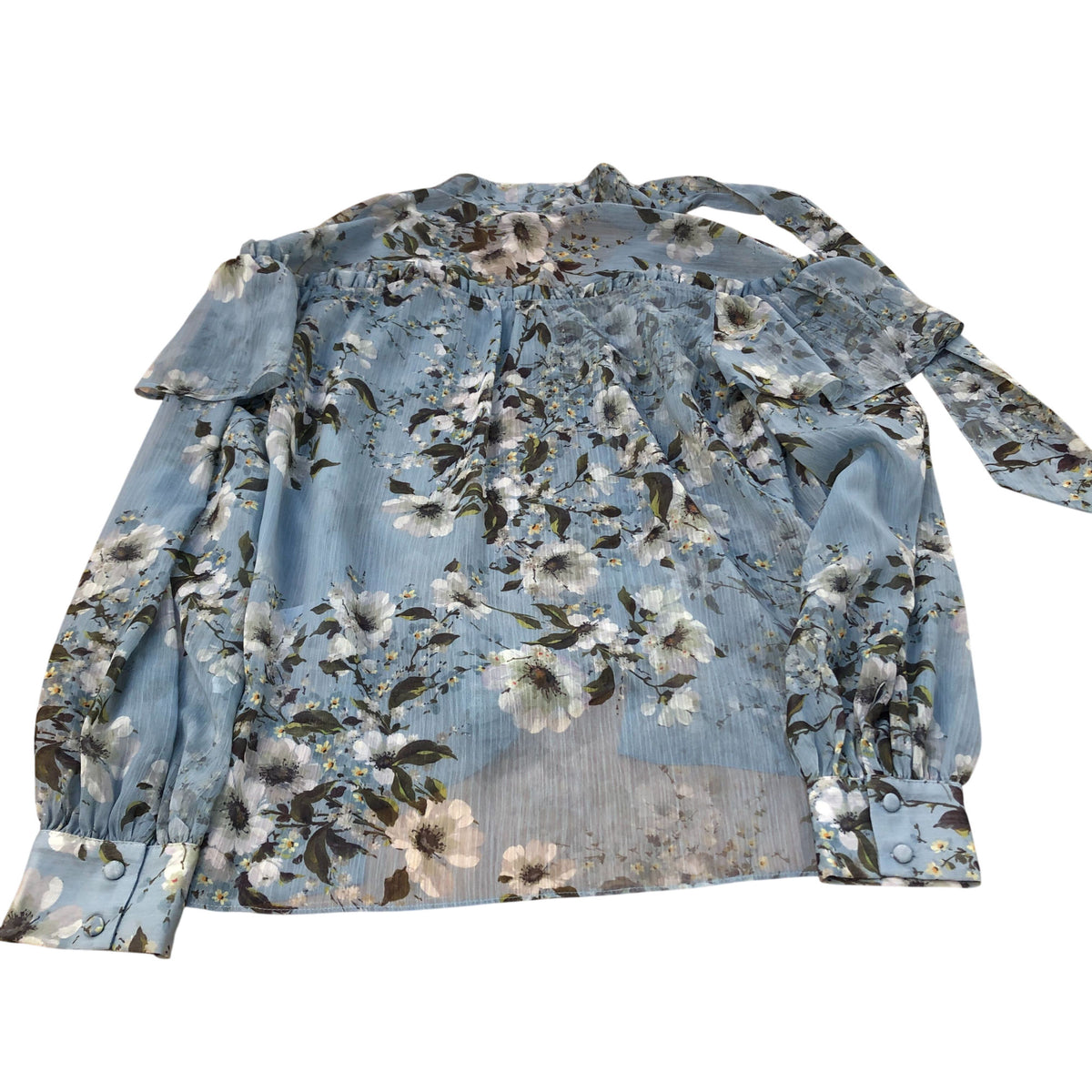 River Island Floral Print Blouse Size 12 Women's Lightweight Blue Long Sleeve