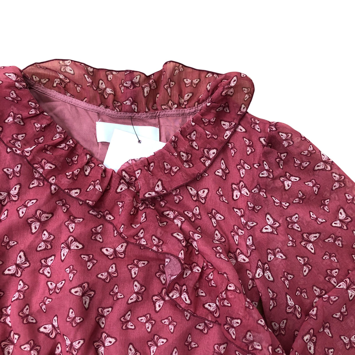 Zara Girls 9-10 Years Floral Ruffle Top Smocked Waist Long Sleeve Red