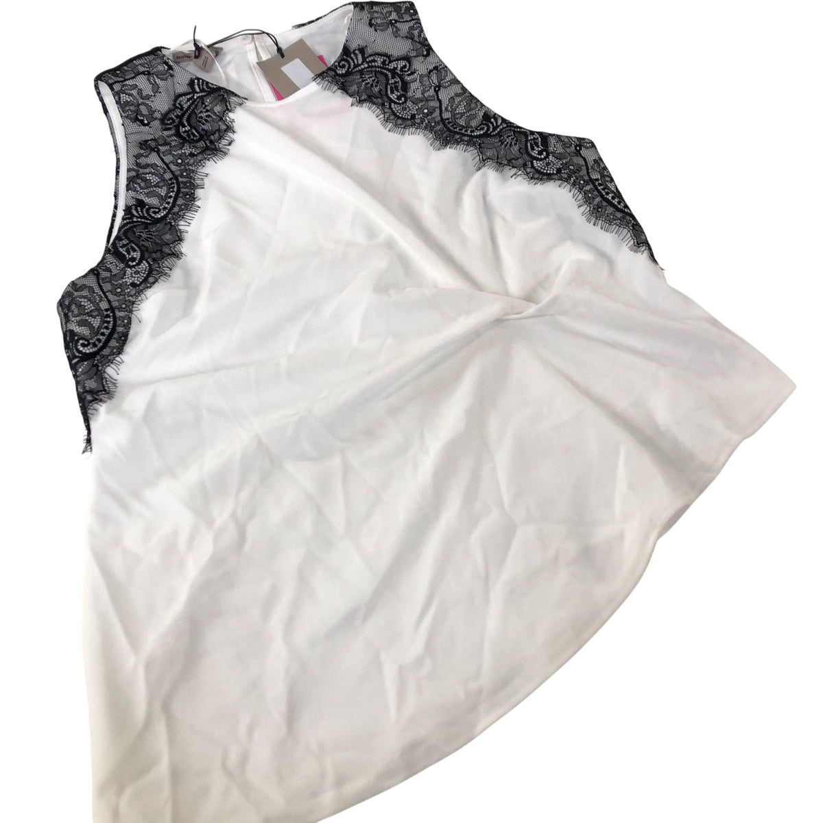 River Island Sleeveless Lace Trim Top Women's Elegant White Black Medium