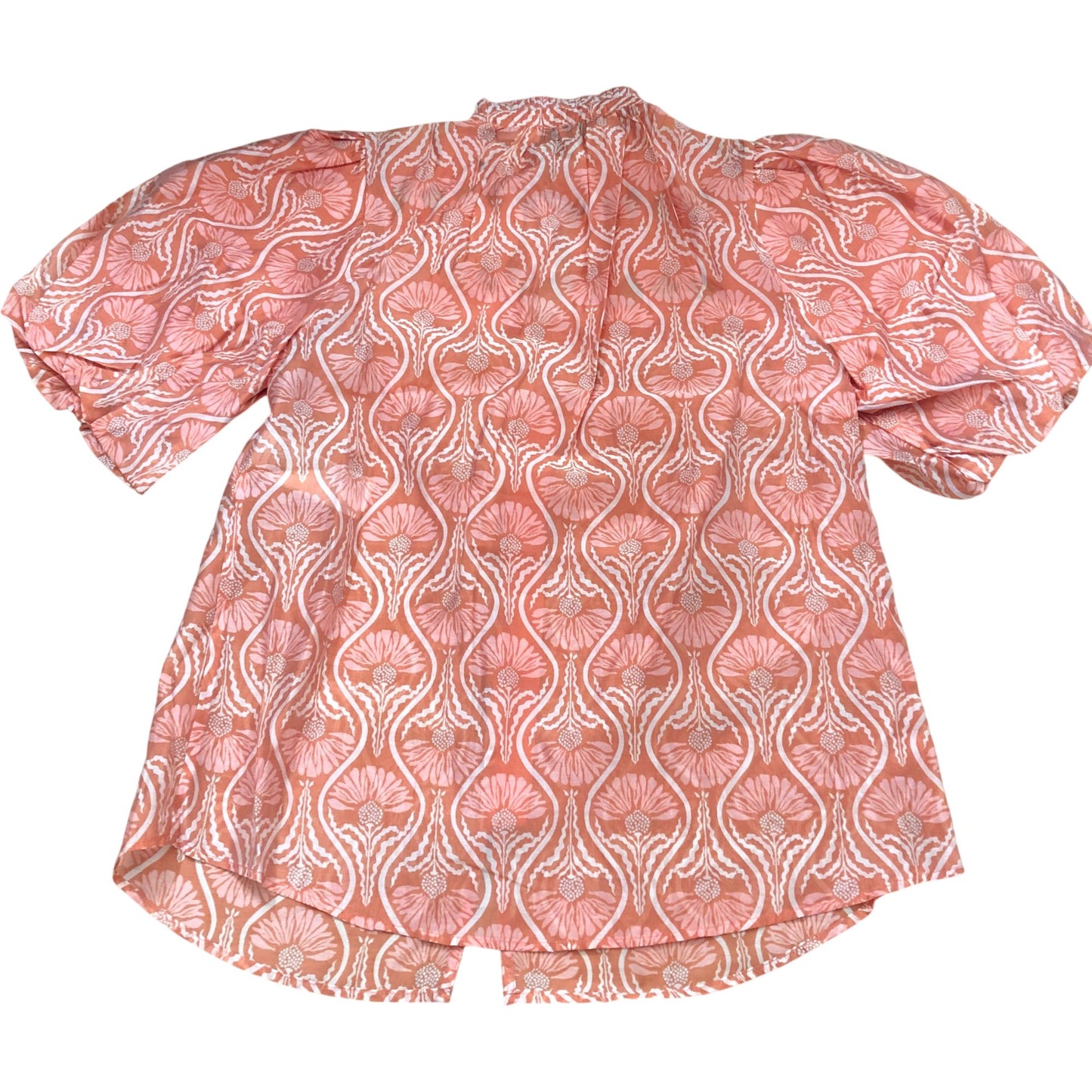 Orange Printed Cut Out Tie Blouse Size S