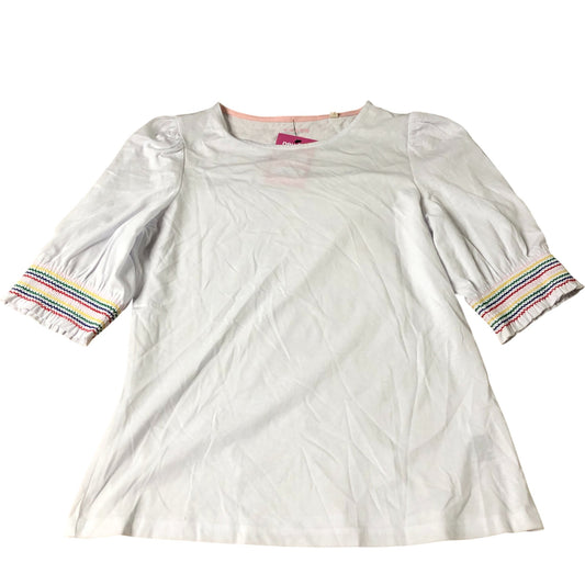 Puff Sleeve Top Women's White Cotton Blend With Colourful Trim UK10