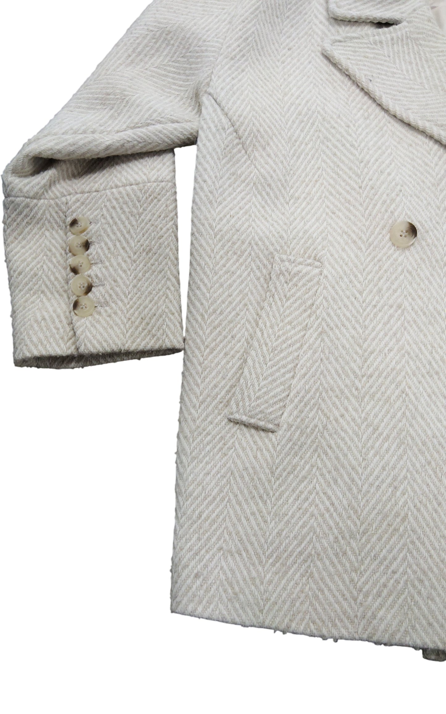 Stylish Women's Herringbone Coat Size L Warm Thick Outerwear Beige Jacket