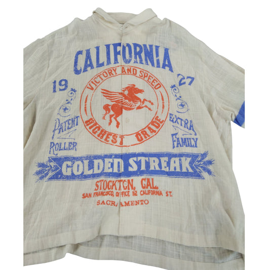 River Island California Golden Streak Graphic T-Shirt XL Men's Cream Cotton