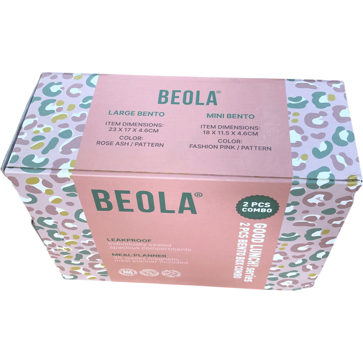 Beola 2 Pcs Bento Box Leakproof Meal Planner Set Combo Pink