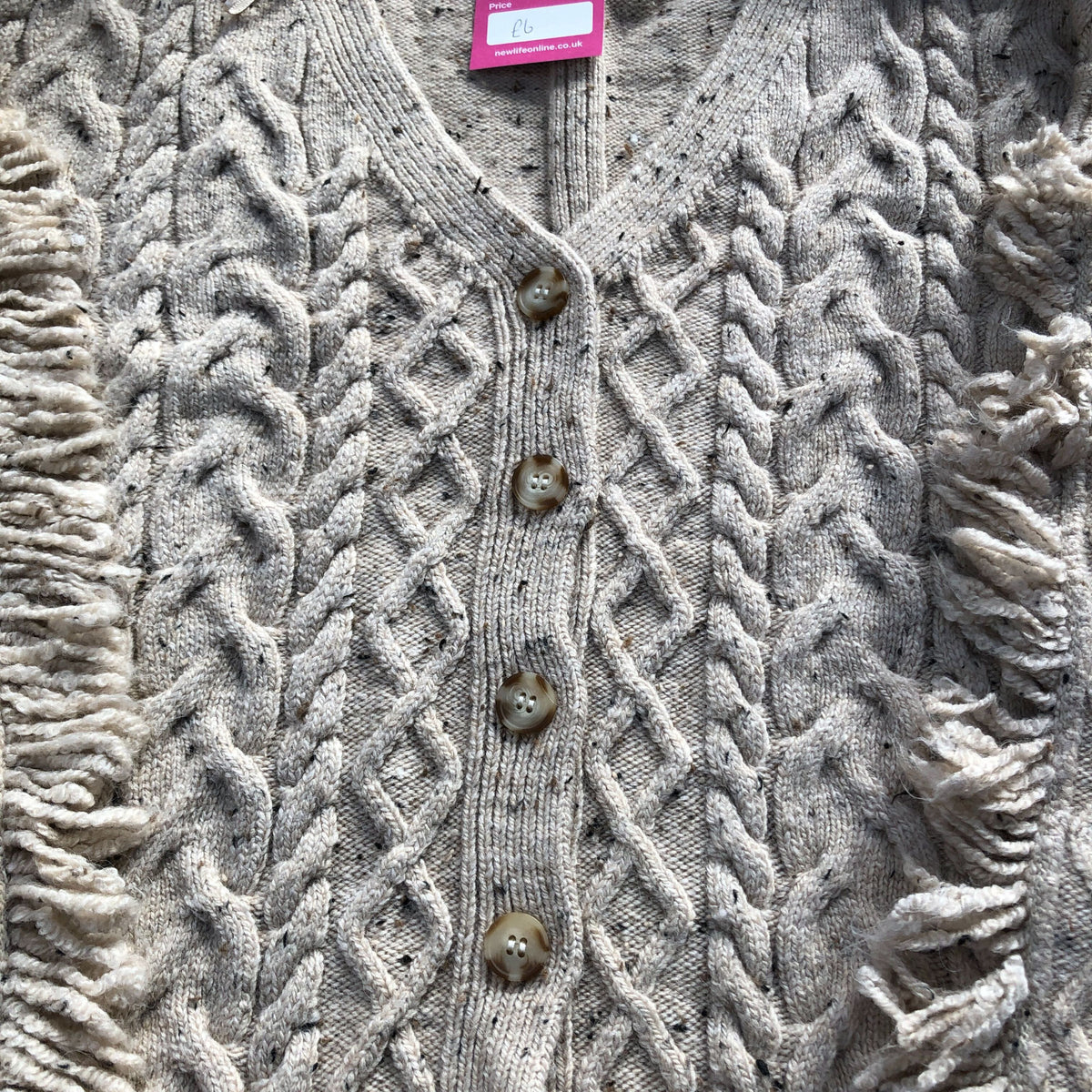 Knitted Cardigan Size 22 Women's Chunky Knit with Frills Cream