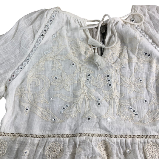 River Island Women's Blouse UK8 White Cotton Lacey Embroidered Top Romantic