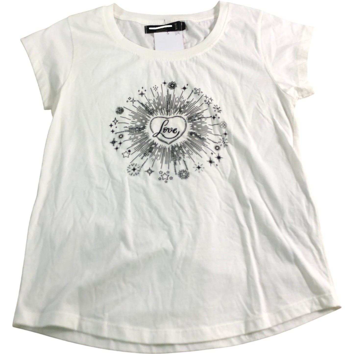 Branded Love Print T-Shirt Women Size 12 White Cotton Short Sleeve Top