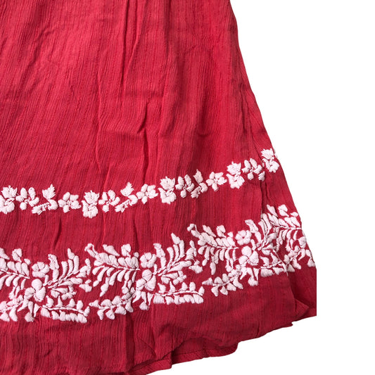 Long Maxi Skirt Women's Embroidered Pink Viscose Flowy Summer M