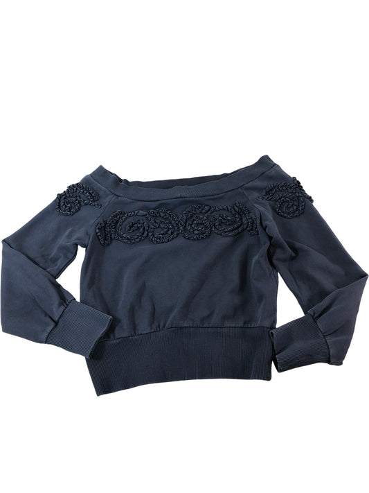 RIVER ISLAND Girls Jumper UK11-12Yrs Grey Off Shoulder Ruffled Detail Cotton Top