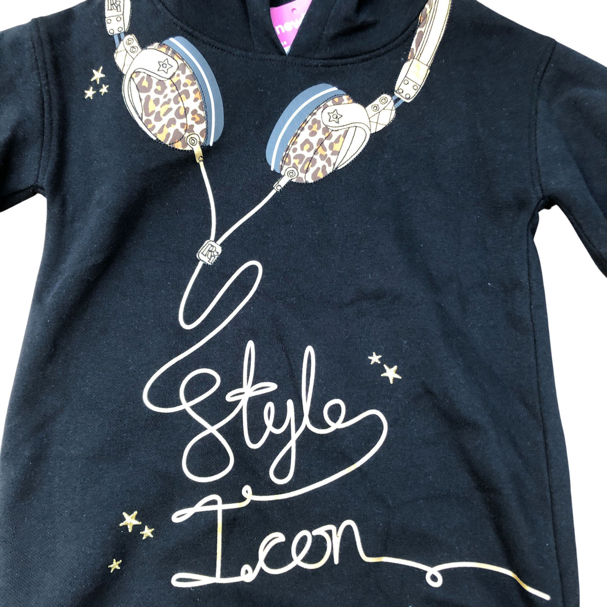 River Island Stylish Black Hoodie Style Icon Kids 2-3 Years Pullover Gold Design