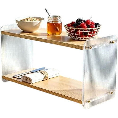 Two Tier Acrylic Wood Matcha Organiser Shelf