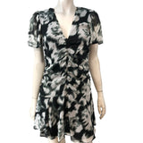 River Island Women's Size 8 Black Floral Ruched Mini Dress Summer Style