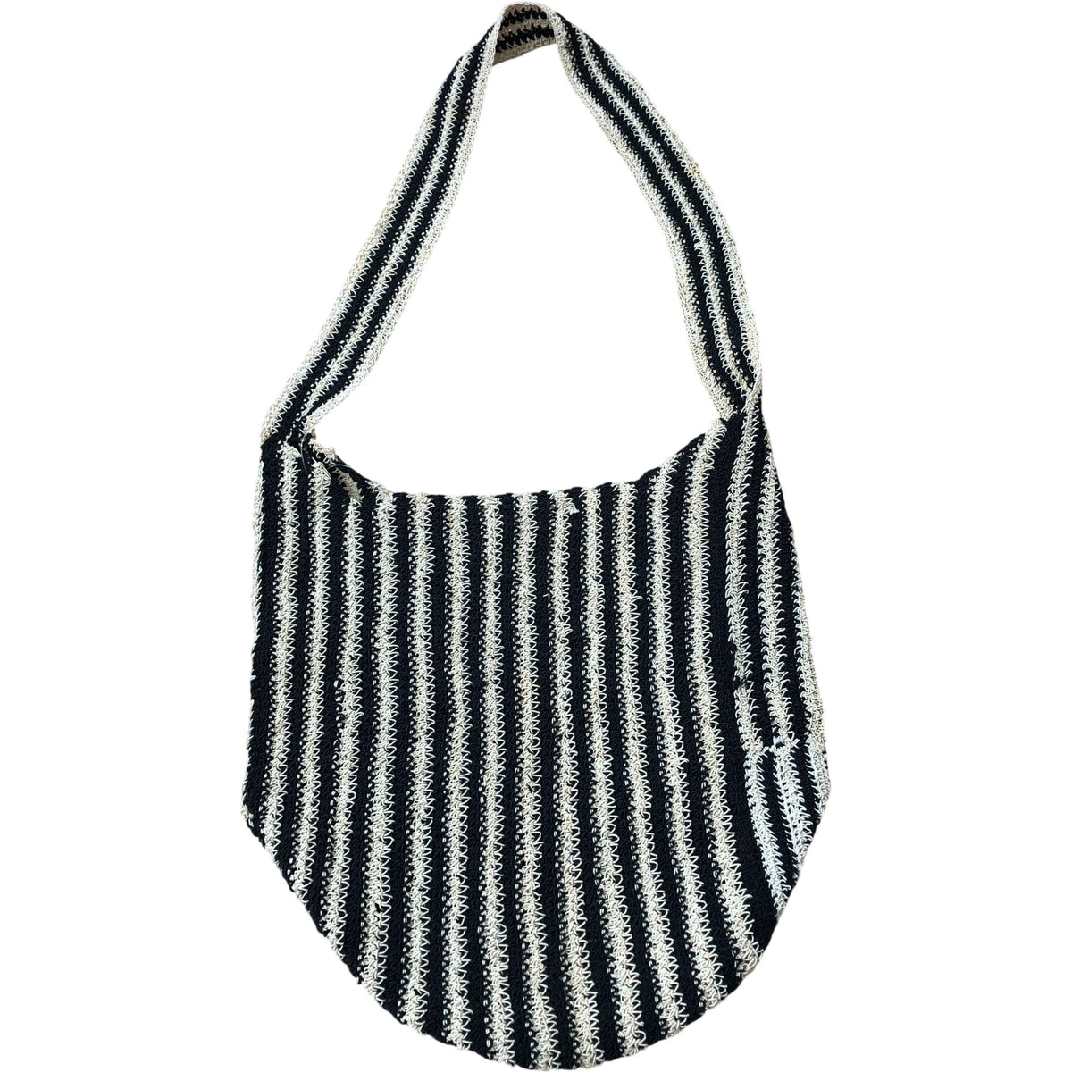 Macrame Sling Striped Shoulder Bag Women's Casual Tote Bag Black Cream