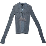 River Island Long Sleeve Fitted Grey Glitter Top Tassel Detail