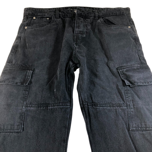 Brave Soul Cargo Trousers Men's Black Denim Utility Pants  36W 30L