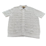 River Island Men's Short Sleeve Cardigan Large White Knitted Crochet Style