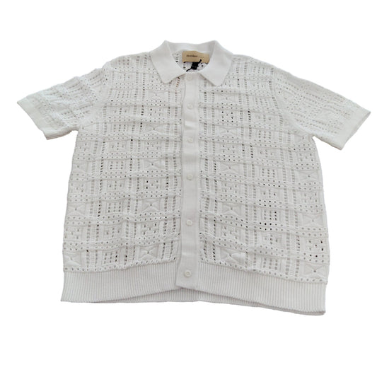 River Island Men's Short Sleeve Cardigan Large White Knitted Crochet Style