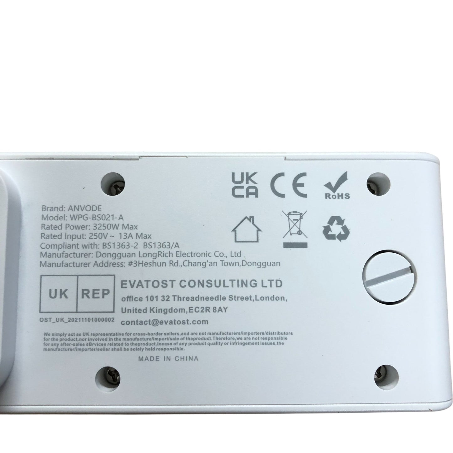 ANVODE 3 Way Plug Extension WPG-B5201-A 3250W UK 13A Max Power Socket